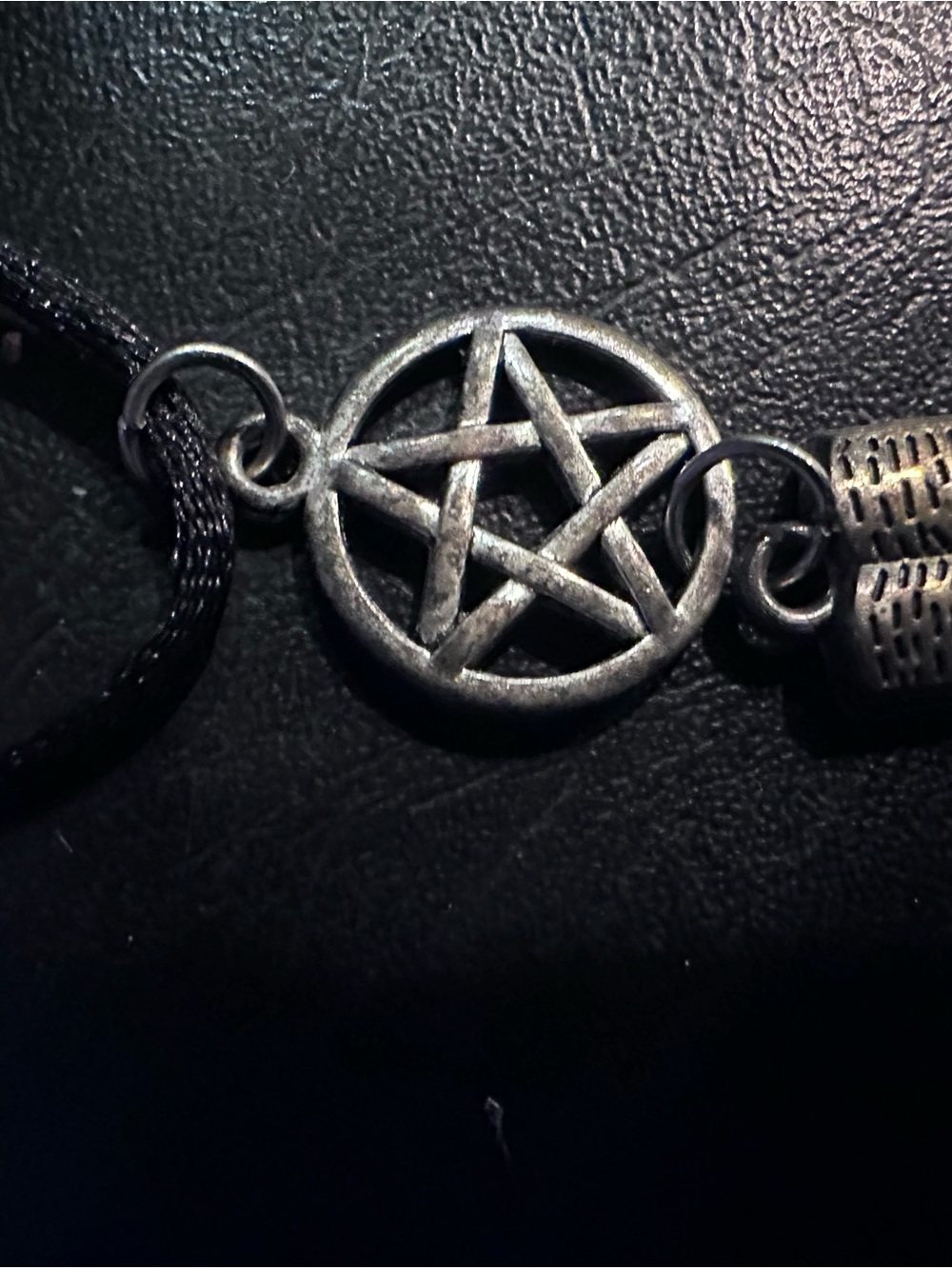 Gothic Book of Shadows & Inverted Pentacle Cord Choker Necklace